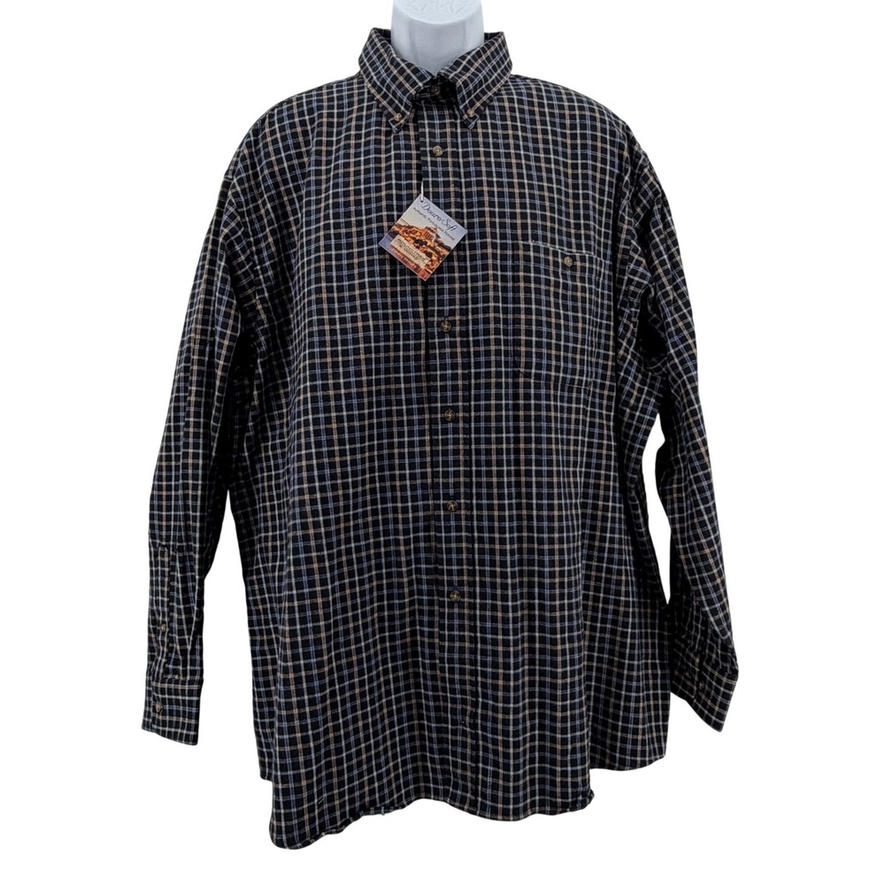 Roundtree & Yorke Cotton Flannel Shirt Mens XXL Blue Plaid Portuguese Flannel
